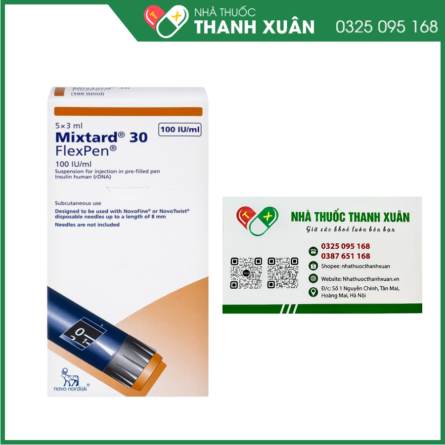 Bút tiêm Mixtard 30 Flexpen 100 IU/ml điều trị bệnh đái tháo đường